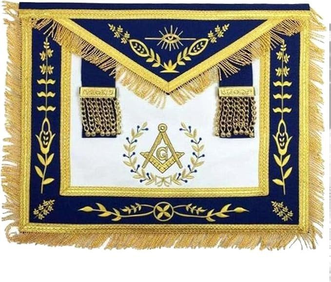 Masonic Regalia Machine Embroidery Master Mason Apron Masonic Apron Navy Blue Masonic Apron with Gold Fringe