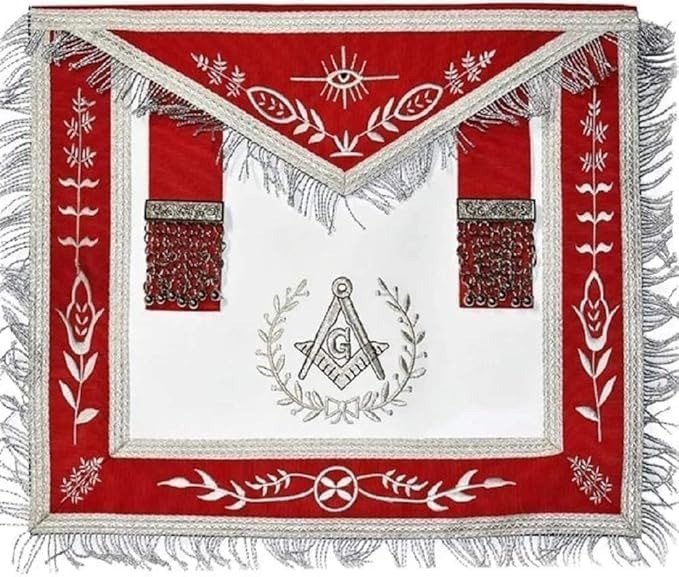 Masonic Regalia Blue Lodge Master Mason Silver Machine Embroidery Red Apron (Customizable)