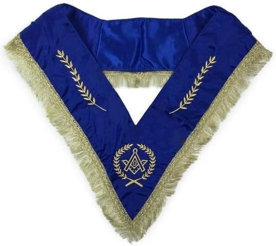 Masonic Regalia Master Mason Satin Apron,Collar gauntlets Machine embriodery with Fringe Blue