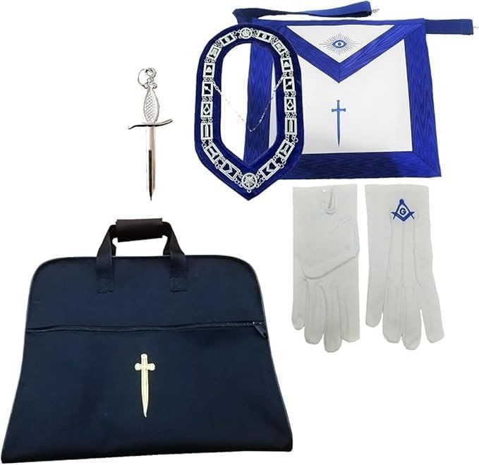 Masonic Regalia Blue Lodge Officer Tiler Apron Gloves Set, Chain Collar, Jewel, With Soft Briefcase (Customizable)