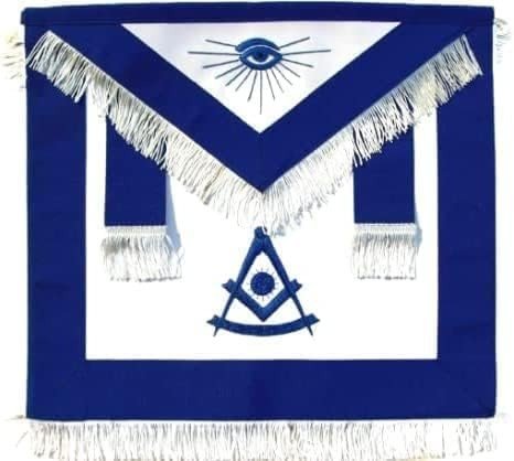 Masonic Past Master Apron Blue With White Fringe Hand Embroidered